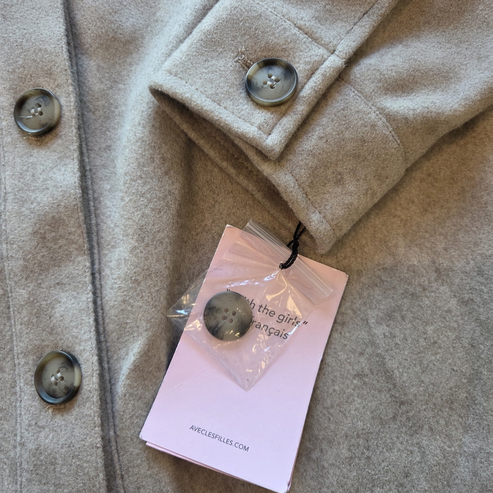 Avec Les Filles Melange Button Front Boyfriend Shacket NWT, Oatmeal/Beige, Large - Picture 5 of 9